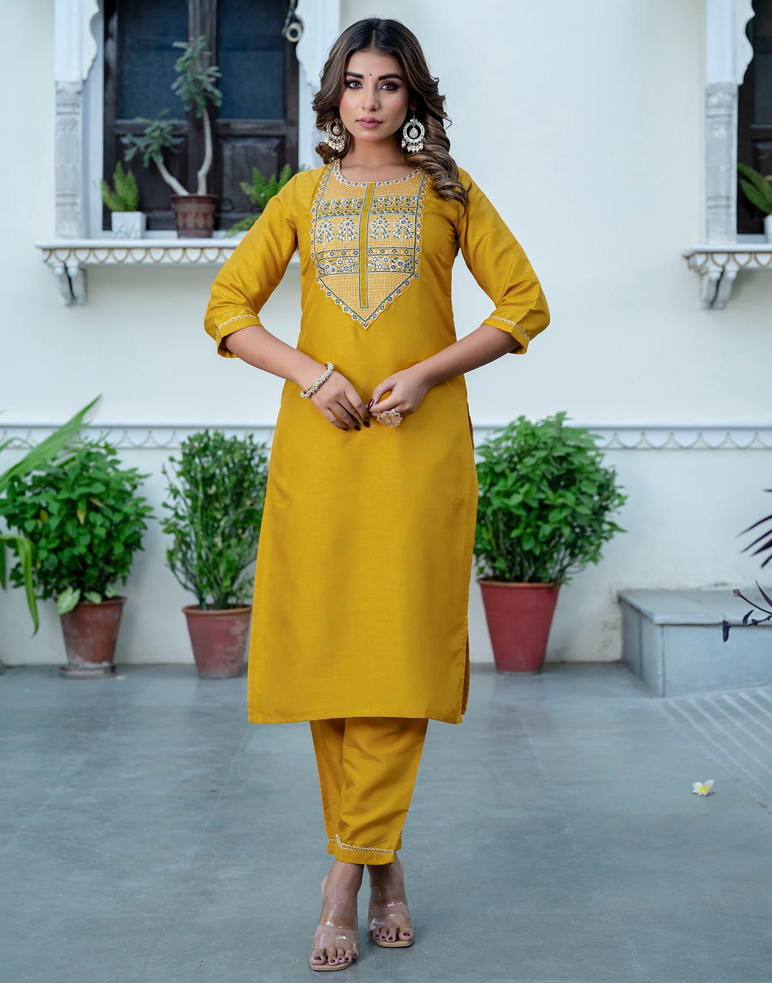 Turmeric Yellow Silk Sequence Straight Kurta Set With Dupatta