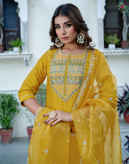 Turmeric Yellow Silk Sequence Straight Kurta Set With Dupatta