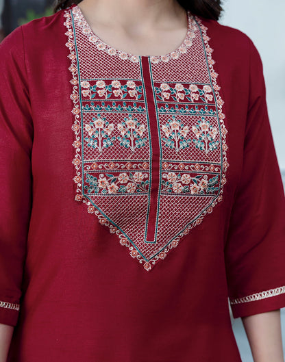 Maroon Silk Sequence Straight Kurta Set With Dupatta