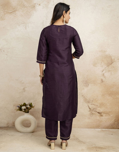 Wine Silk Sequence Straight Kurta Set With Dupatta