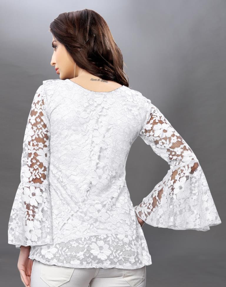 Alluring White Coloured Net Russell Net Tops | Sudathi
