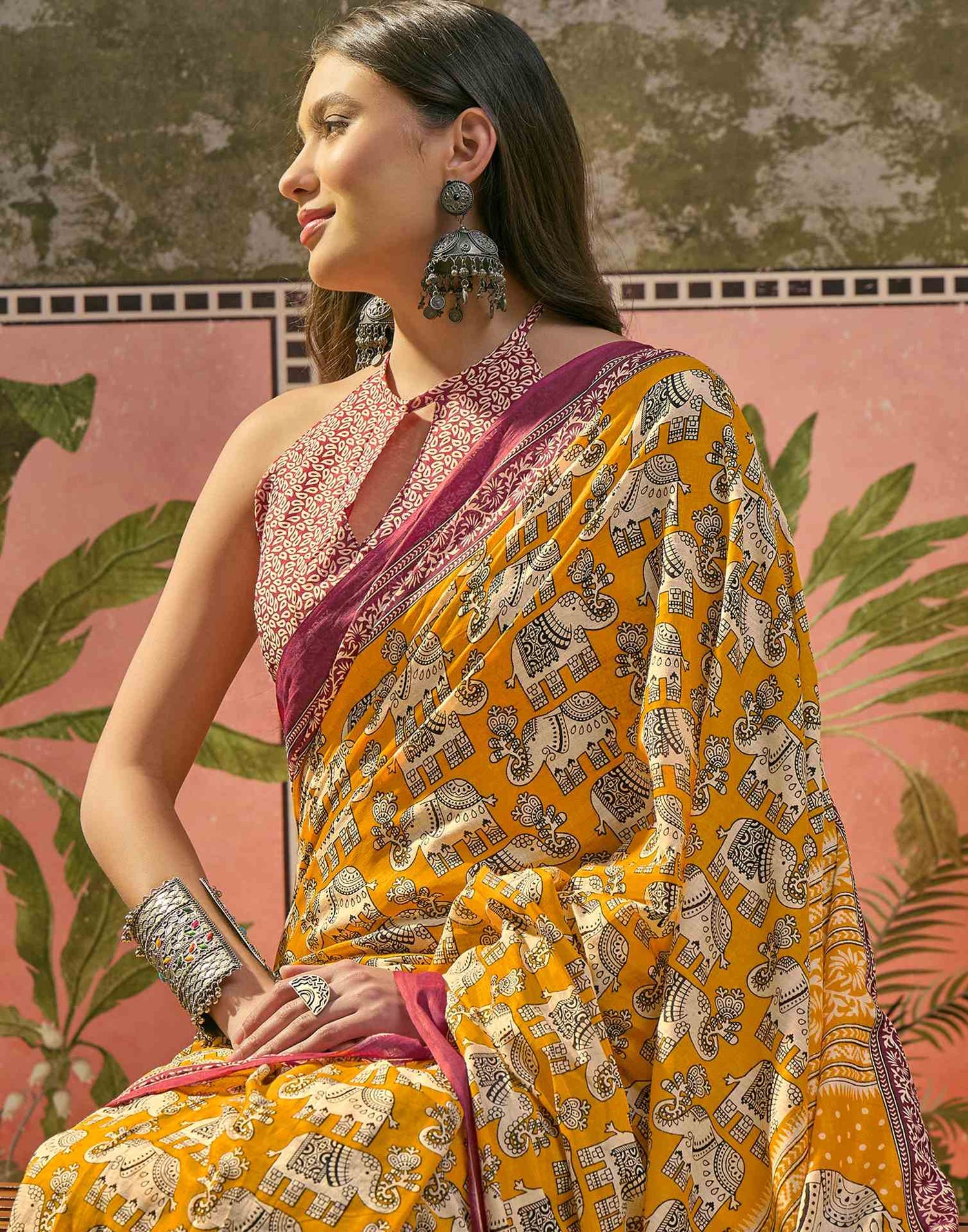 Ready To Wear Yellow Cotton Printed Saree