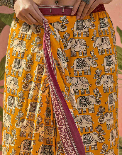 Ready To Wear Yellow Cotton Printed Saree