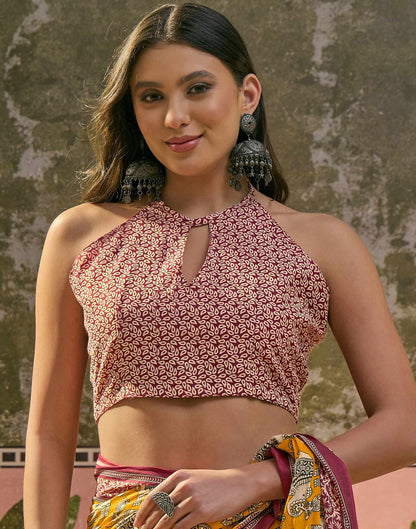 Ready To Wear Yellow Cotton Printed Saree