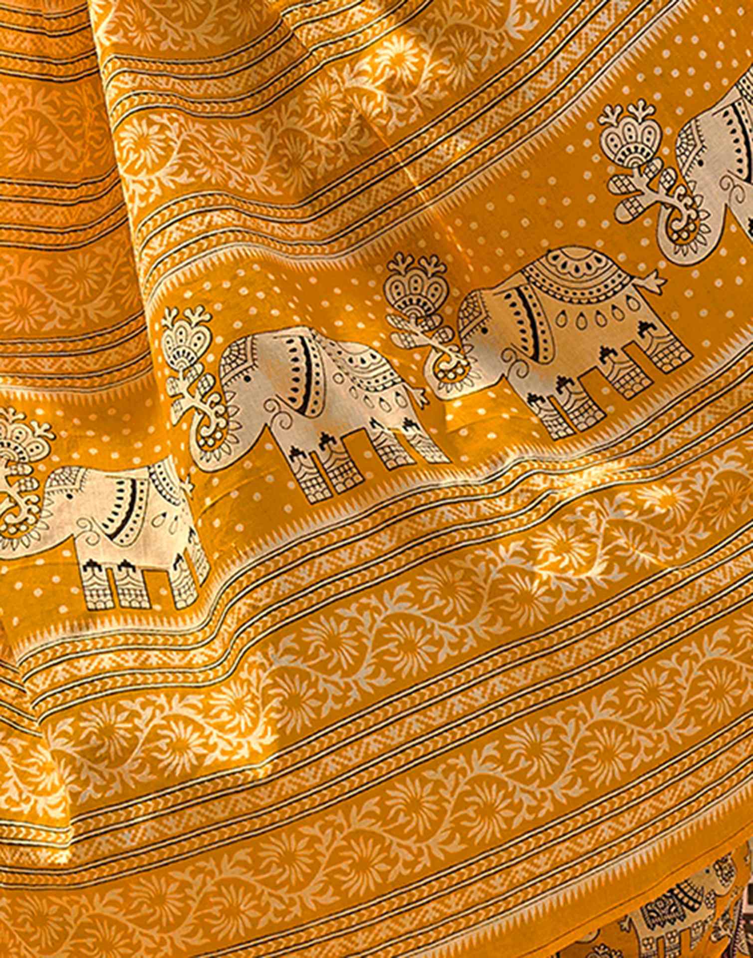 Ready To Wear Yellow Cotton Printed Saree