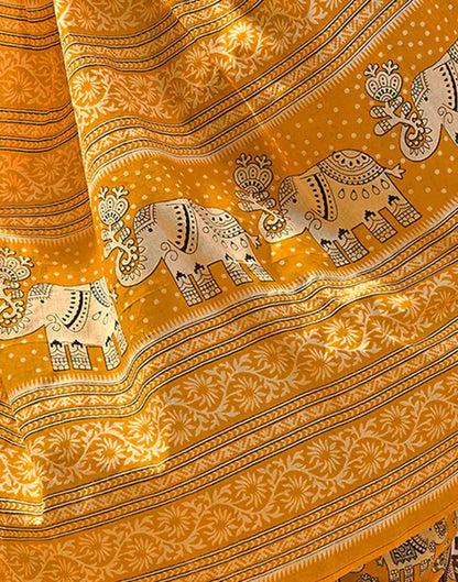 Ready To Wear Yellow Cotton Printed Saree