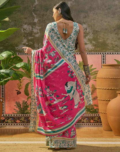 Ready To Wear Pink Cotton Printed Saree