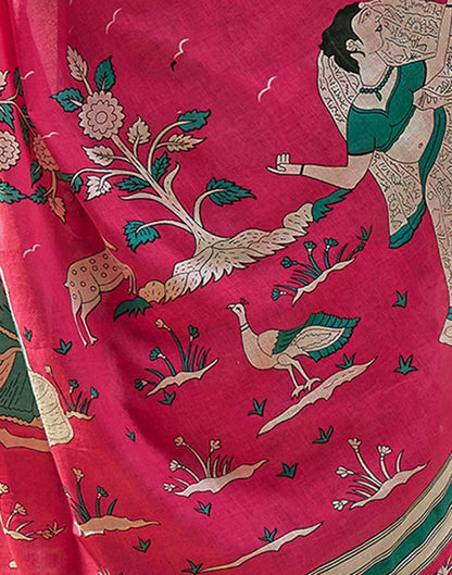 Ready To Wear Pink Cotton Printed Saree