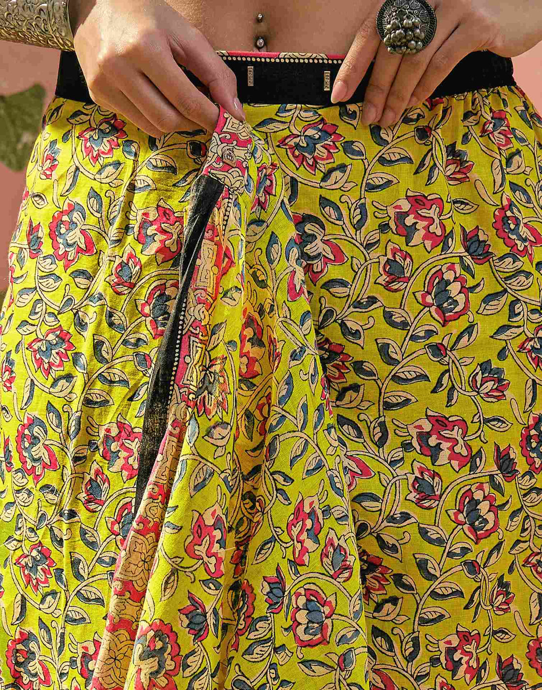 Ready To Wear Lime Yellow Cotton Printed Saree