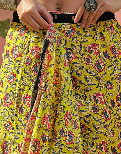 Ready To Wear Lime Yellow Cotton Printed Saree