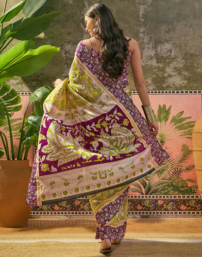 Ready To Wear Lime Green Cotton Printed Saree
