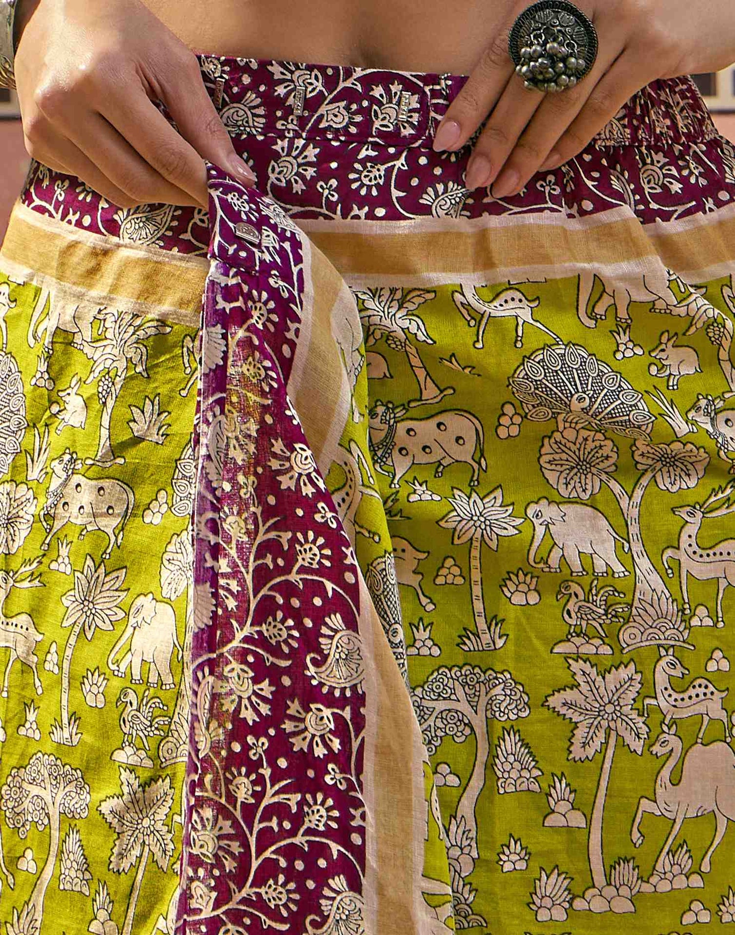 Ready To Wear Lime Green Cotton Printed Saree