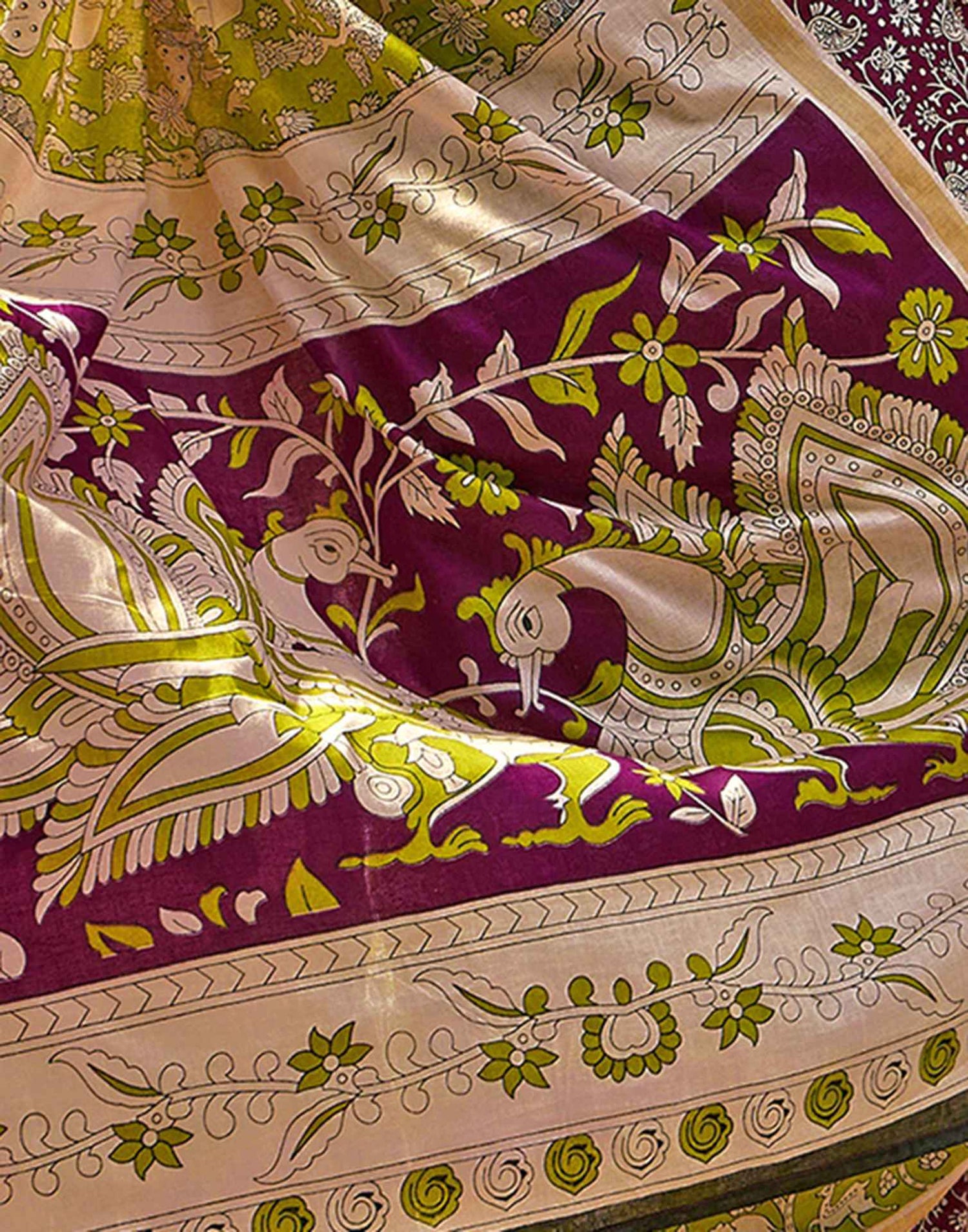 Ready To Wear Lime Green Cotton Printed Saree