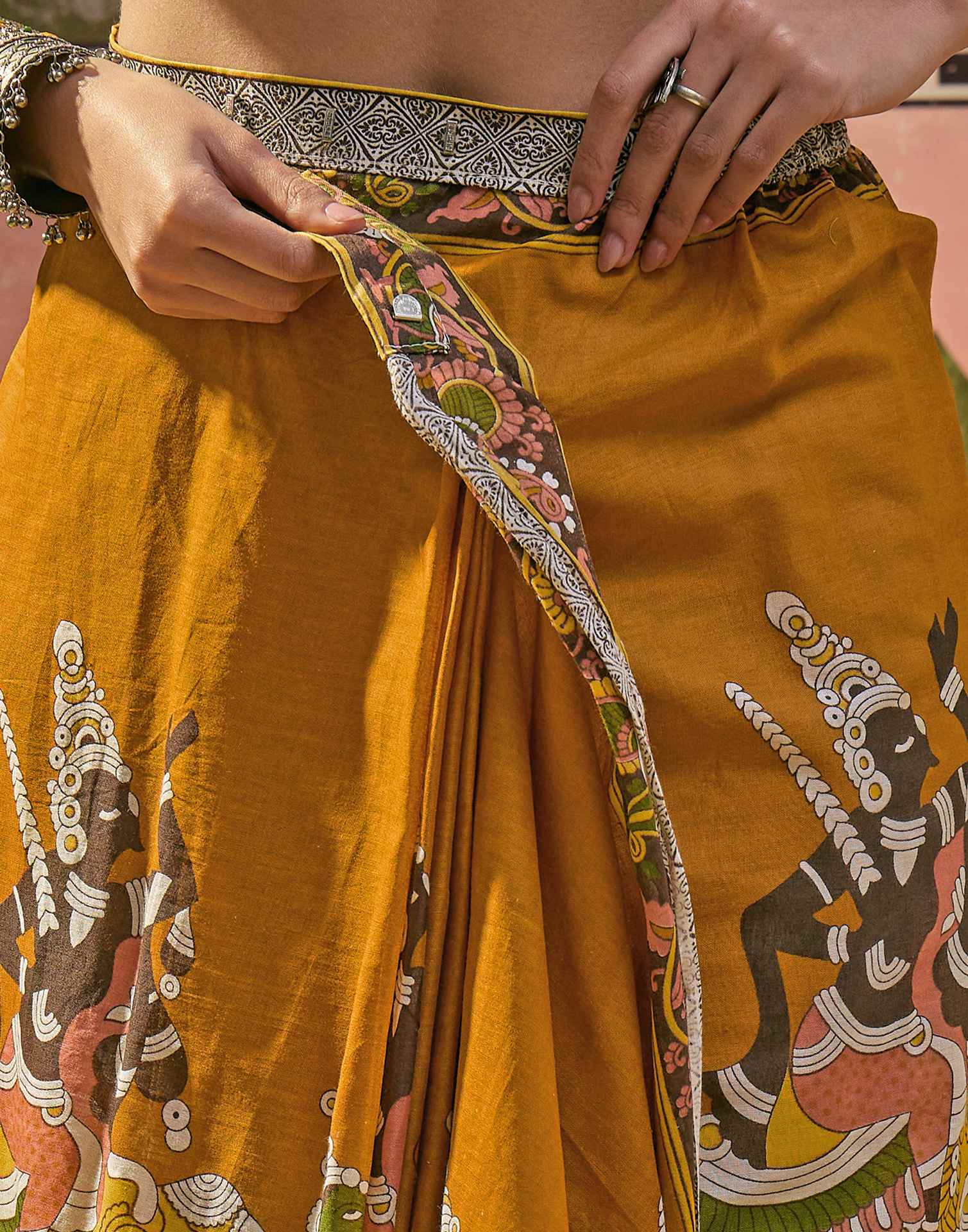 Ready To Wear Mustard Yellow Cotton Printed Saree