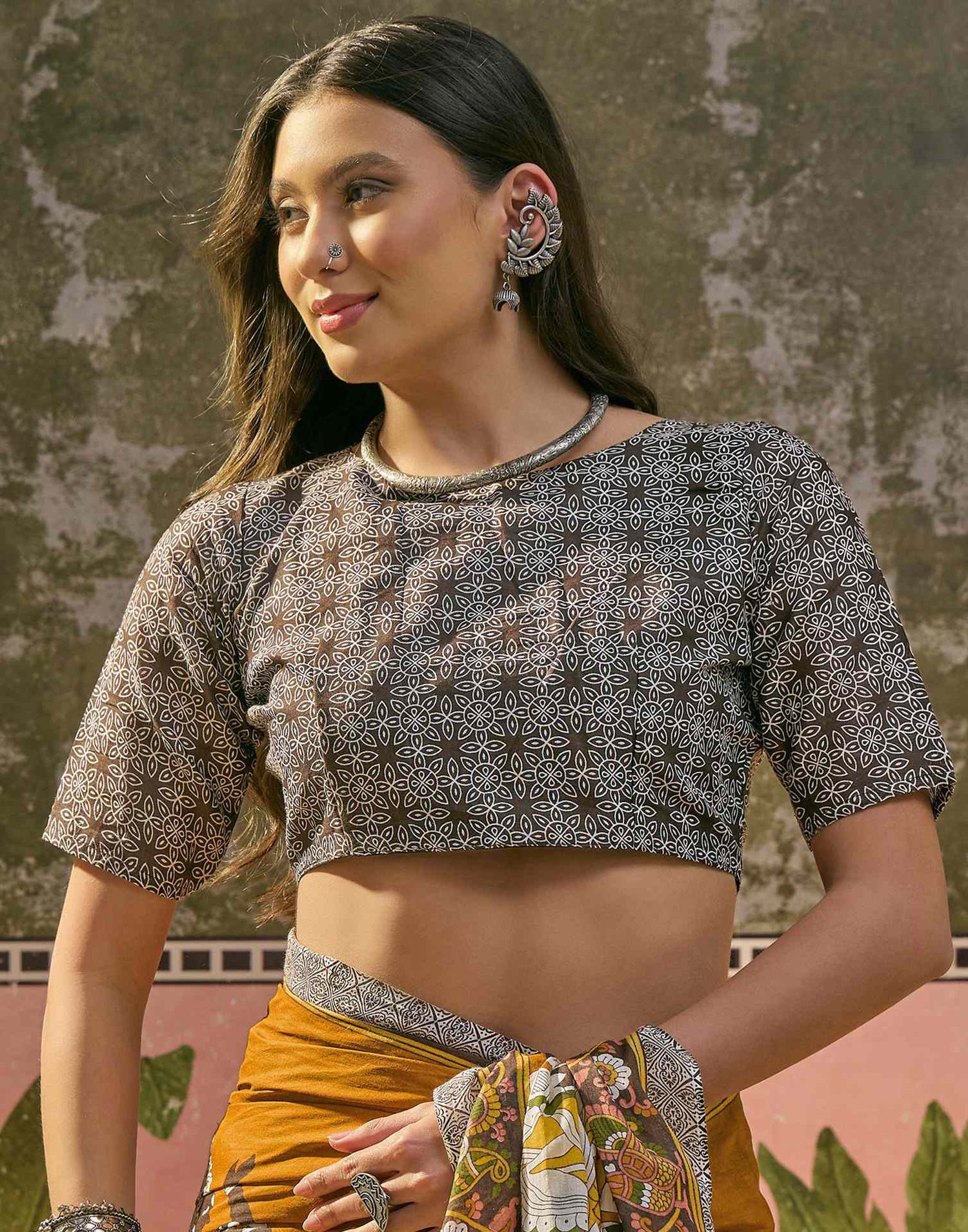 Ready To Wear Mustard Yellow Cotton Printed Saree