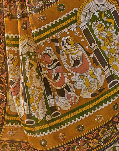 Ready To Wear Mustard Yellow Cotton Printed Saree