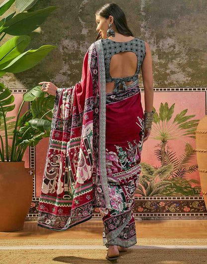 Ready To Wear Maroon Cotton Printed Saree