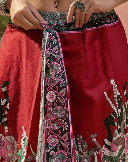 Ready To Wear Maroon Cotton Printed Saree