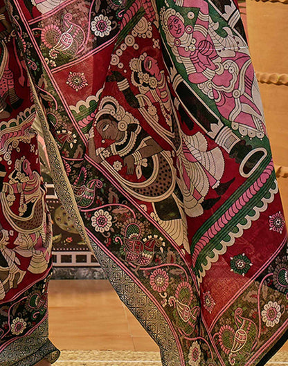 Ready To Wear Maroon Cotton Printed Saree
