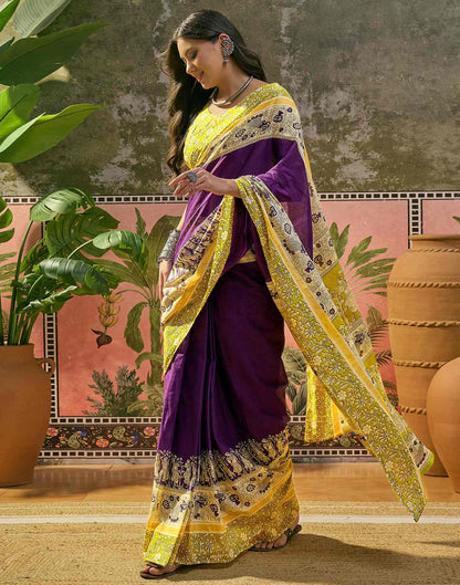 Ready To Wear Purple Cotton Printed Saree