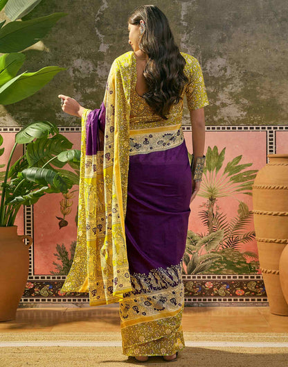Ready To Wear Purple Cotton Printed Saree