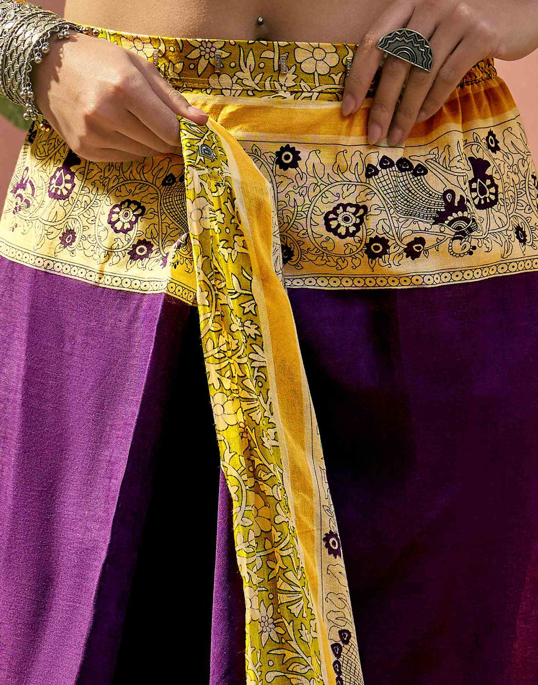 Ready To Wear Purple Cotton Printed Saree