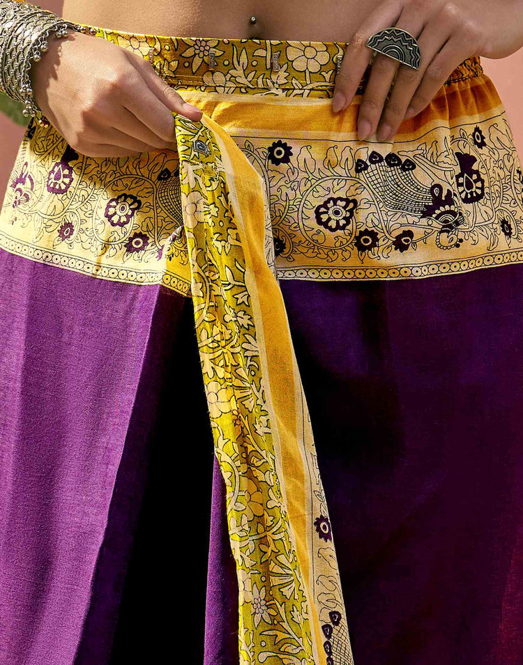 Ready To Wear Purple Cotton Printed Saree