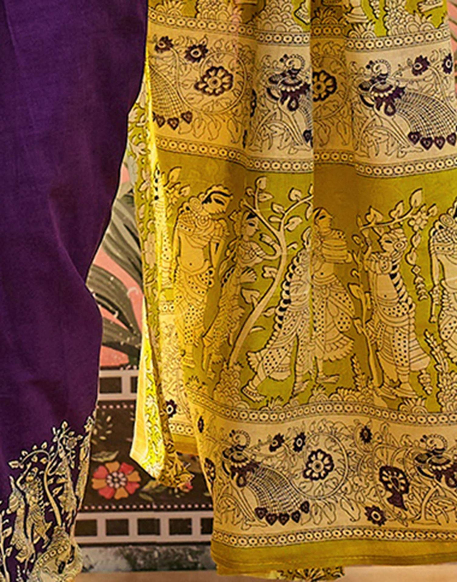 Ready To Wear Purple Cotton Printed Saree