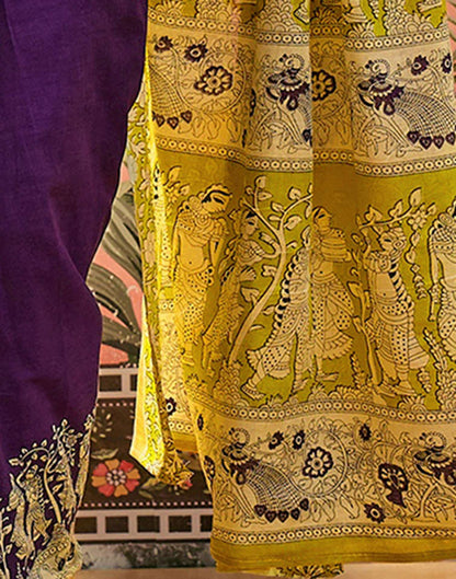 Ready To Wear Purple Cotton Printed Saree