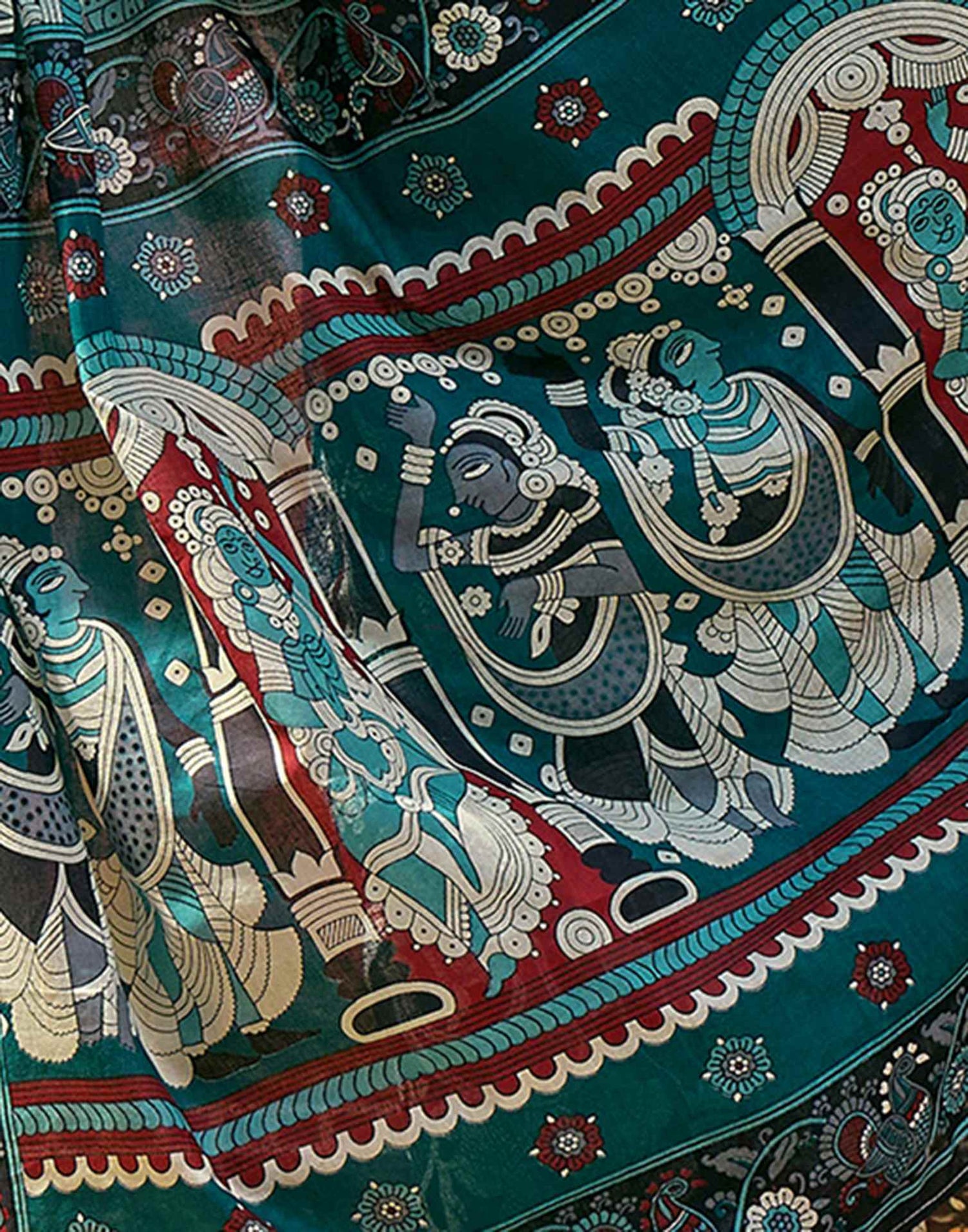 Ready To Wear Teal Blue Cotton Printed Saree