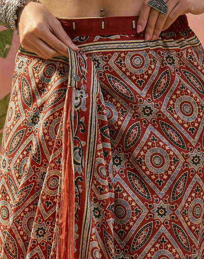 Ready To Wear Rust Cotton Printed Saree