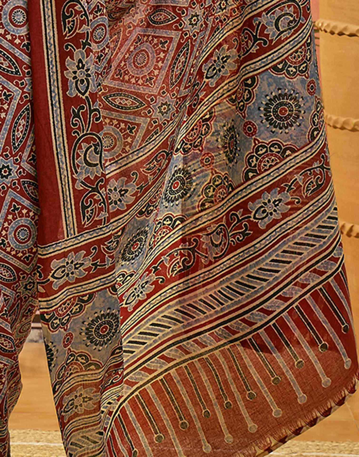 Ready To Wear Rust Cotton Printed Saree