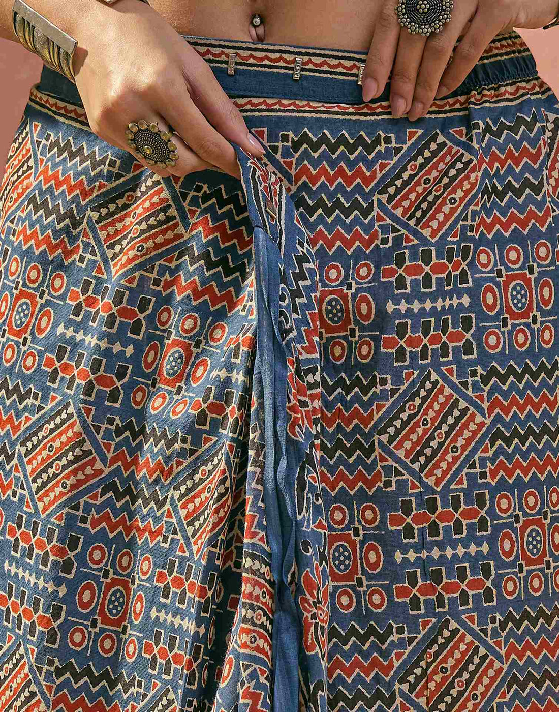 Ready To Wear Blue Cotton Printed Saree