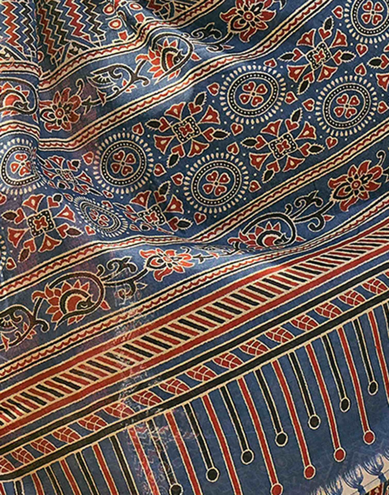 Ready To Wear Blue Cotton Printed Saree