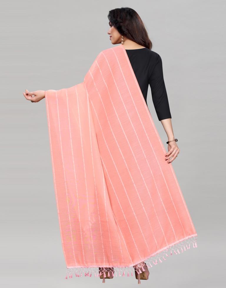 Rose Pink Coloured Poly Cotton plain Sequence Weave Striped Dupatta | Sudathi