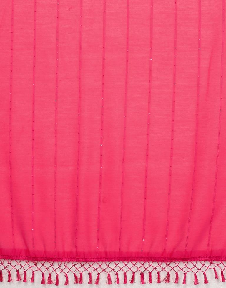Pink Coloured Poly Cotton Plain Sequence Weave Striped Dupatta | Sudathi