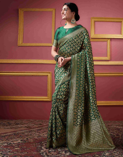 Dark Green Banarasi Silk Saree