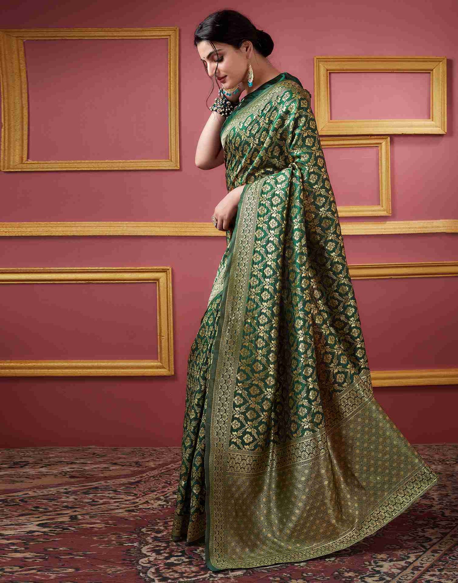 Dark Green Banarasi Silk Saree