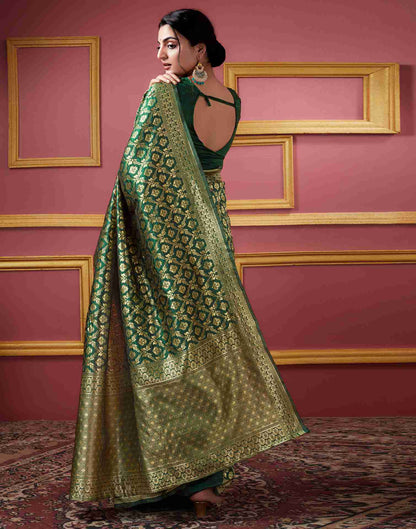 Dark Green Banarasi Silk Saree