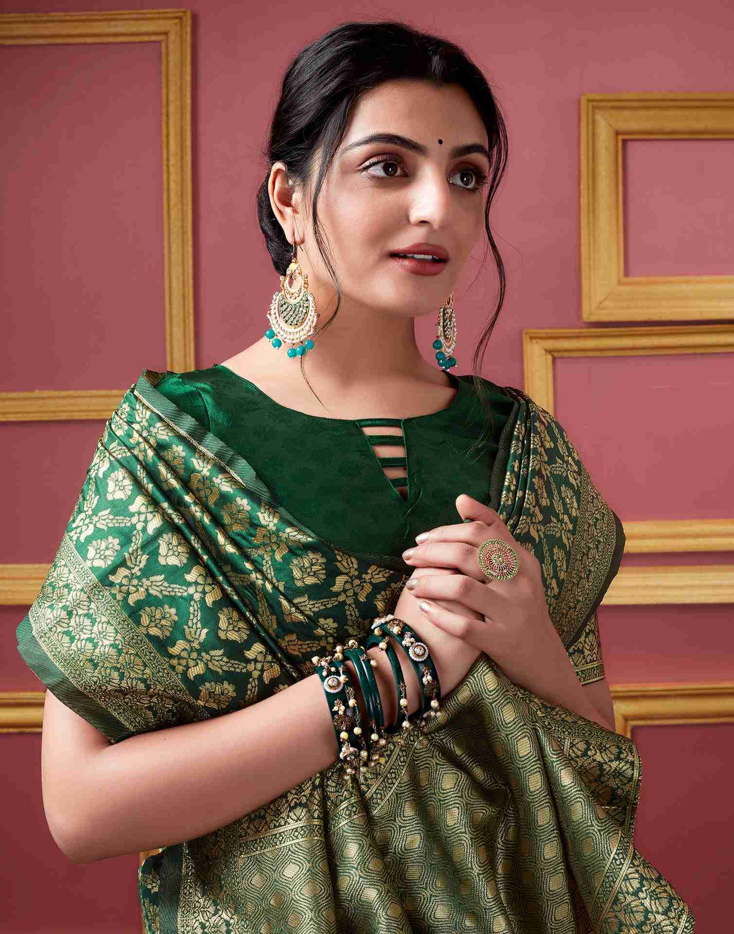 Dark Green Banarasi Silk Saree