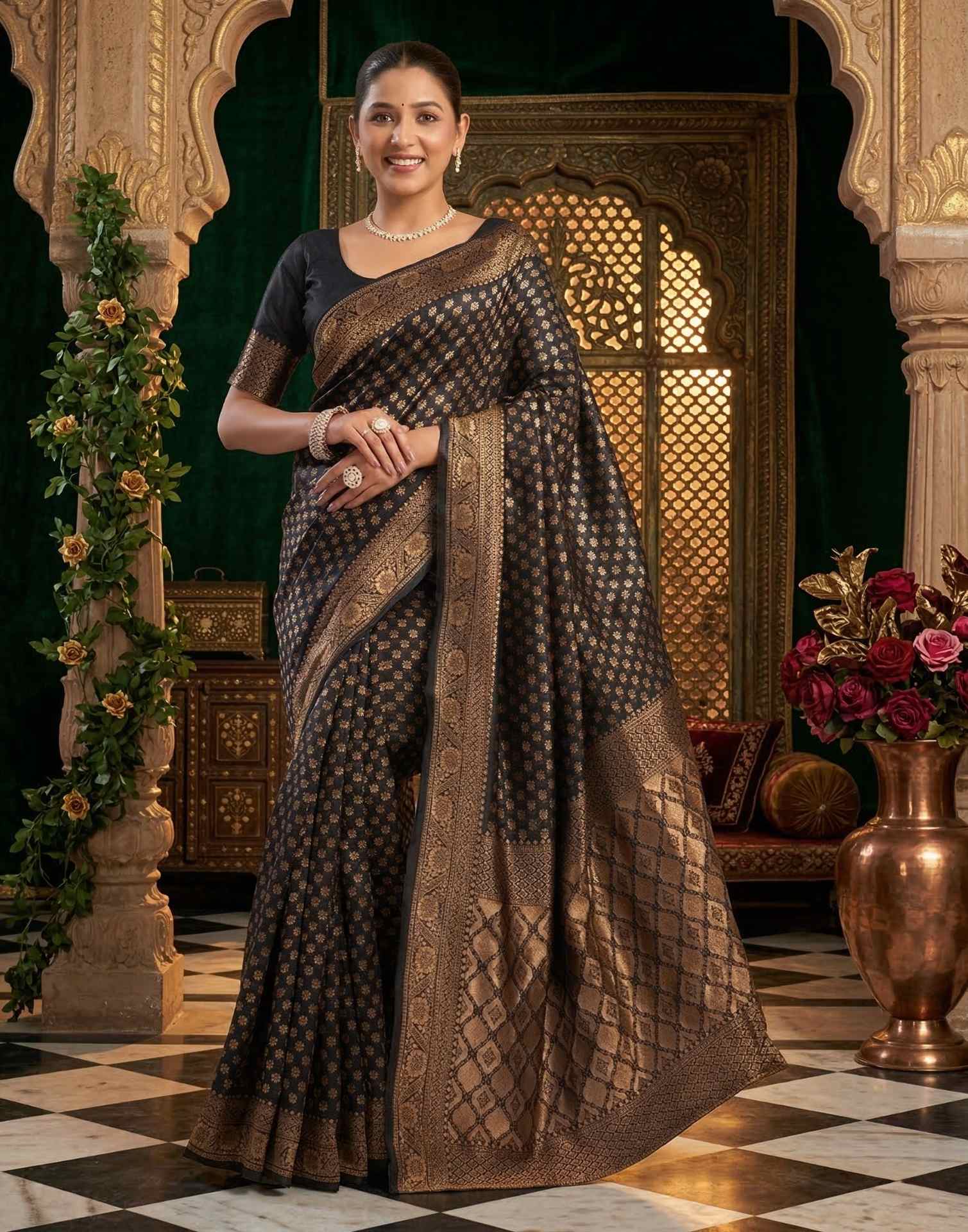 Royal Black Silk Woven Banarasi Saree