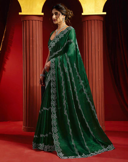 Green Shimmer Stone Work Embellished Saree