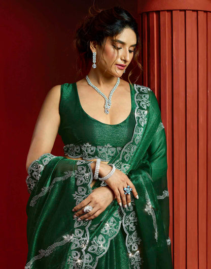 Green Shimmer Stone Work Embellished Saree