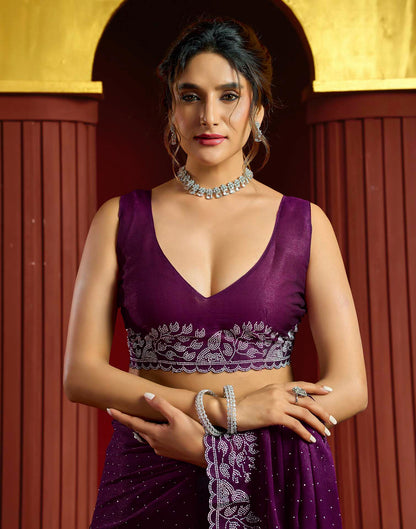 Purple Shimmer Stone Work Swarovski Saree