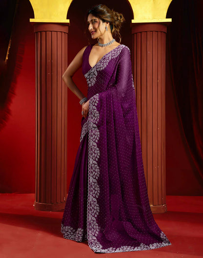Purple Shimmer Stone Work Swarovski Saree