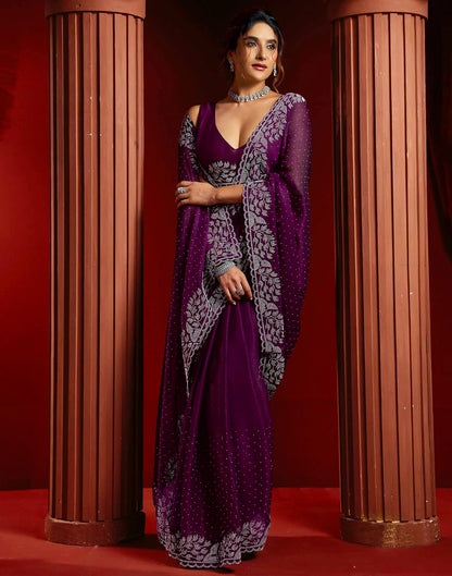 Purple Shimmer Stone Work Swarovski Saree