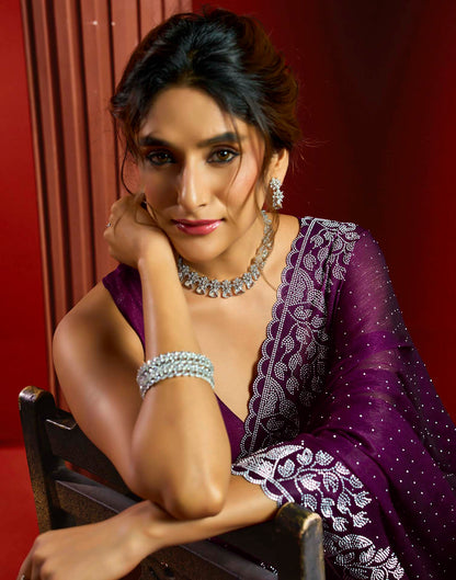 Purple Shimmer Stone Work Swarovski Saree