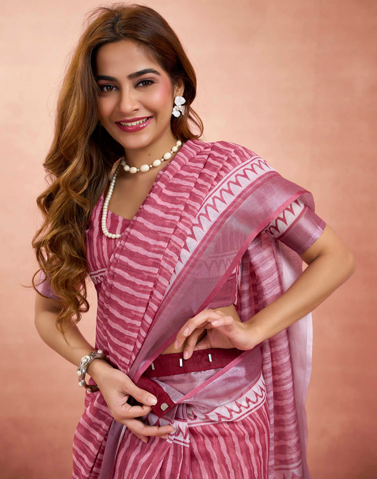 Ready To Wear Wine Linen Printed Saree