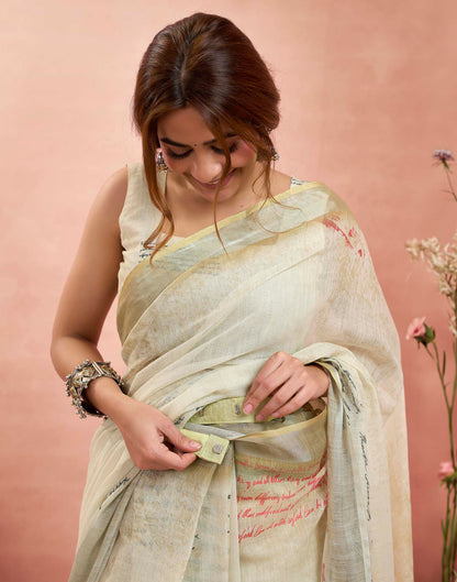 Ready To Wear Light Green Linen Printed Saree