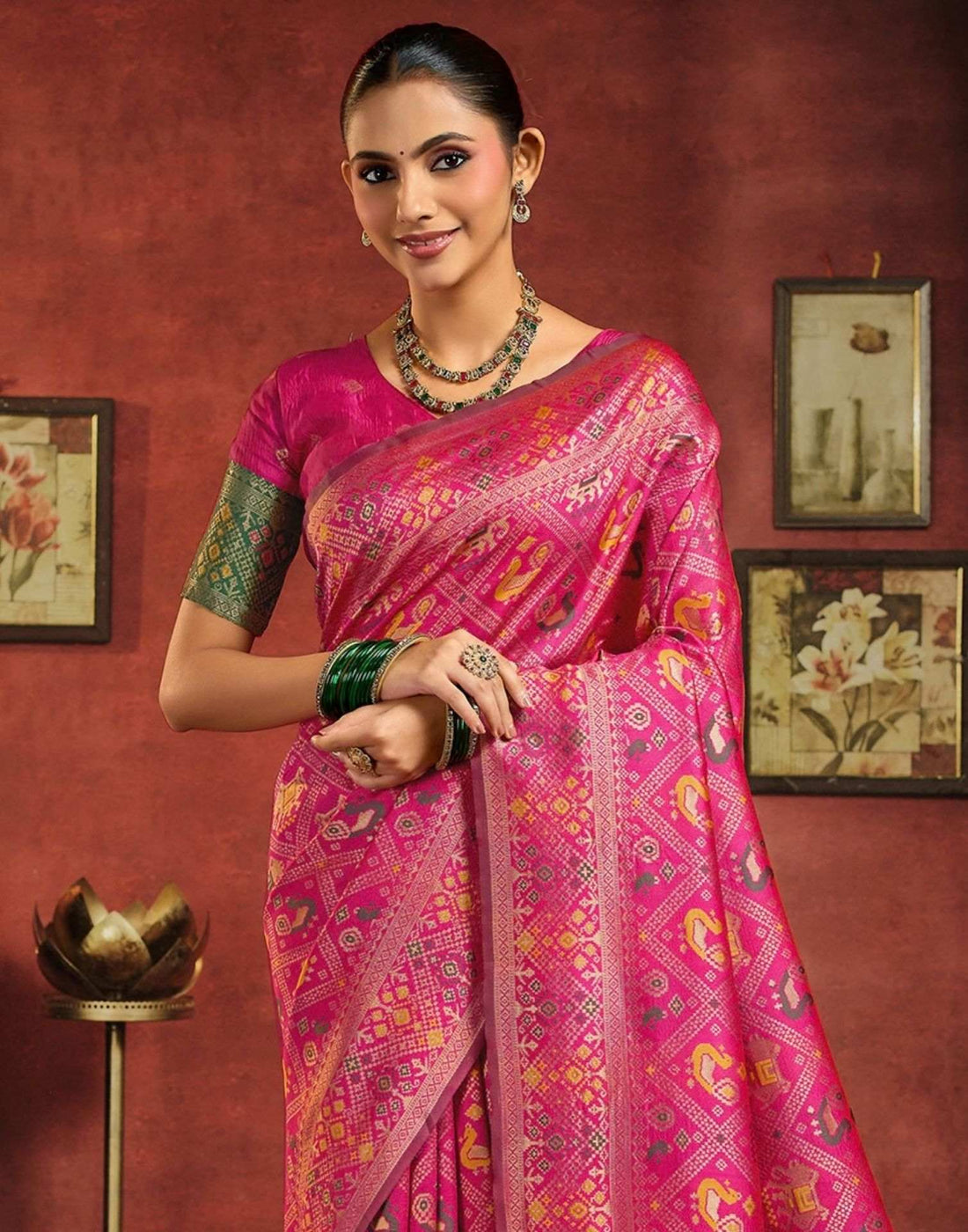 Dark Pink Silk Woven Patola Saree